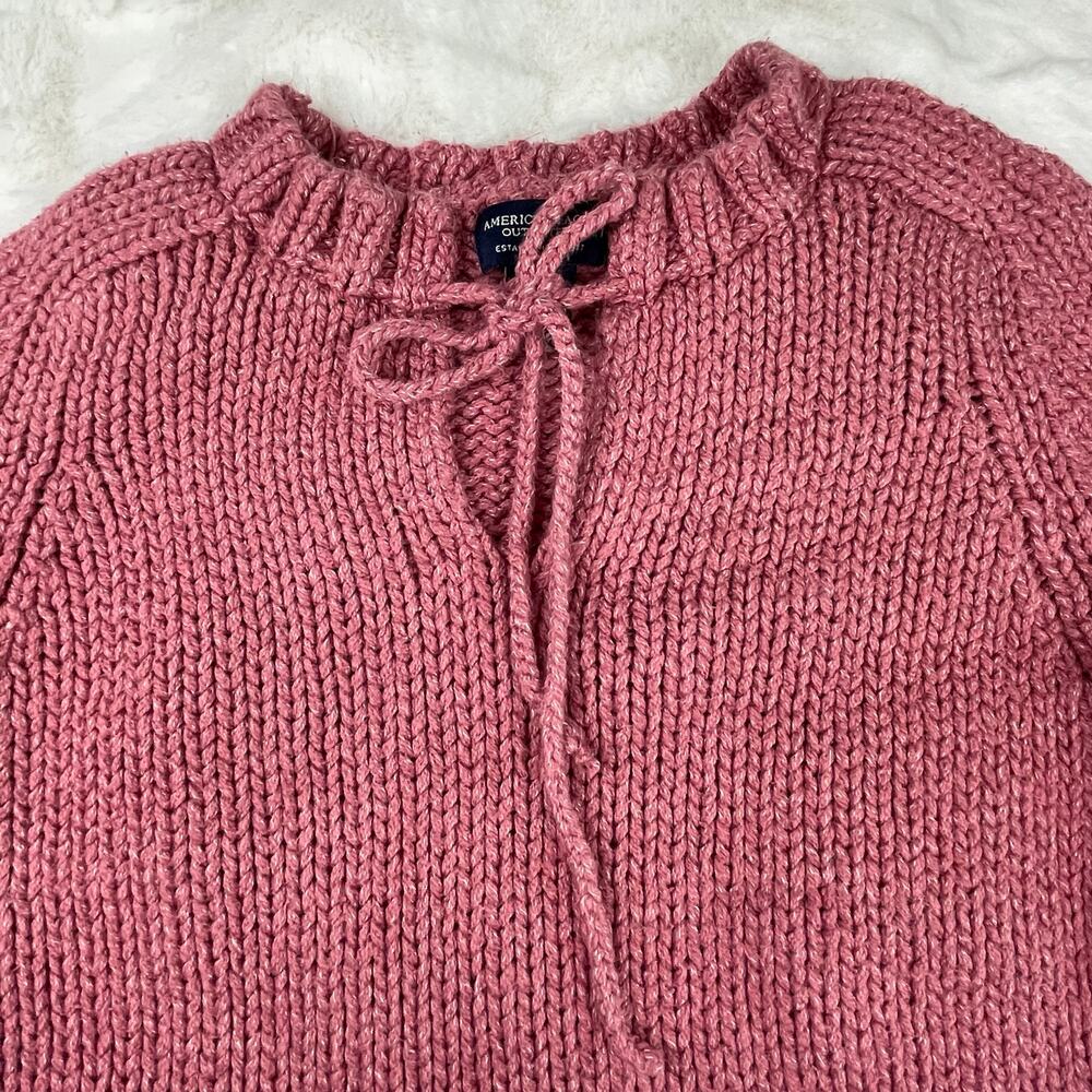 🔥Vintage Y2K 2000s Chunky Knit American Eagle Outfitters Pink Pullover Sweater - Picture 14 of 14